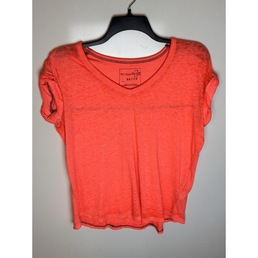 We The Free People Oversized Tee Bright Orange Roll  Sleeve Size XS